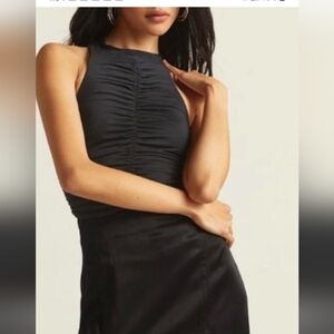 Anthropologie Pilcro RUCHED Reversible  Lined Black Tank keyhole button  large